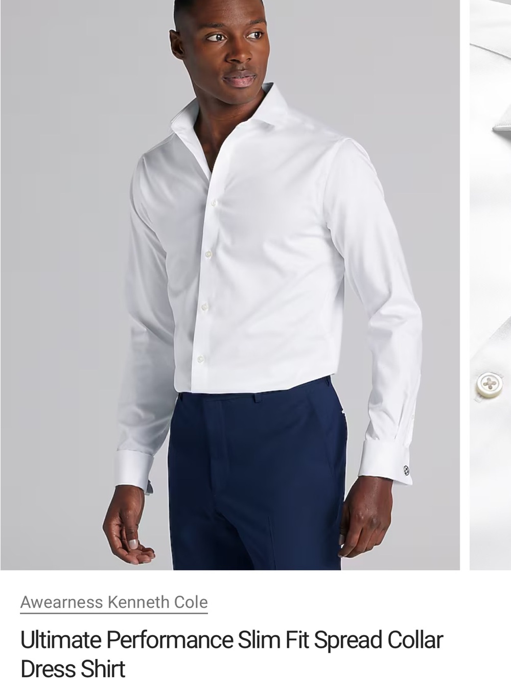 Kenneth Cole White Slim Spread Collar Dress Shirt
